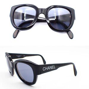 CHANEL Logo Sunglasses Eye Wear Plastic Black GHW 05247 Italy 63RL560